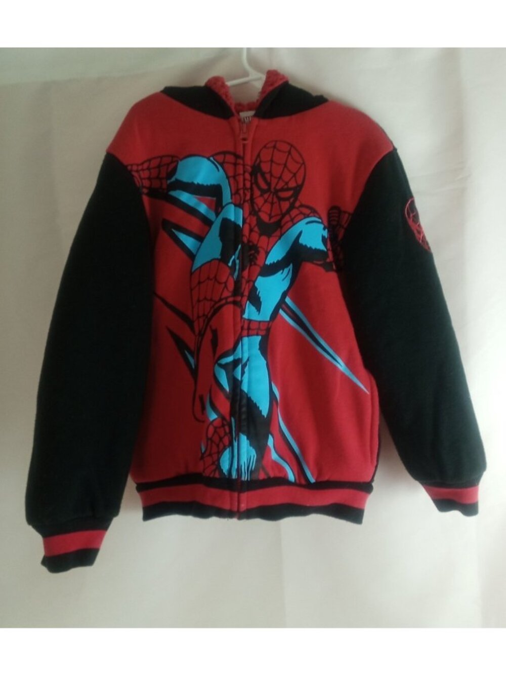 Youth Boys Kids Size 7 Spiderman Plush Hoodie Jacket Full Zip